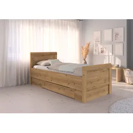 Rauch Stauraumbett RAUCH "Bett Einzelbett Stollenbett Bettkästen EVELYN", braun (asteiche), B:99cm H:94cm L:210cm, Betten, Stauraumbett, in Komforthöhe mit Holzkopfteil sowie Schubladen MADE IN GERMANY