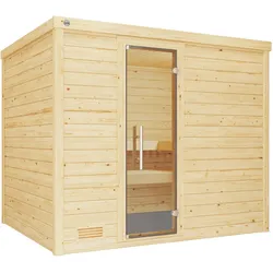 Sauna WEKA "Massivholzsauna BERGEN 3", beige (natur), Saunaofen, integrierte Steuerung, 9 kW, Saunen, Blockbohlen, moderne Ganzglastür