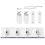 SOONHUA Wii-Ladestation 4 in 1 Wii Controller-Ladestation 4 in 1 mit 4 Wiederaufladbaren Batterien Und LED-Anzeigen für Wii-Fernbedienung - Weiß