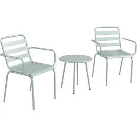 Outsunny 3tlg. Bistroset Gartenmöbel Set mit 1 Couchtisch, 2 Stapelbaren Stühlen, Balkon-Set, Sitzgruppe für Balkon, Terrasse, Stahl, Grün