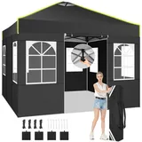 Kaket Pop-Up-Gartenpavillon, Schwarz, Metall, 300x298x300 cm, Sonnen- & Sichtschutz, Pavillons & Pergolas
