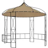 vidaXL Pavillon Wasserbeständig Gartenpavillon Partyzelt Gartenzelt Festzelt Metallpavillon Bierzelt Garten Zelt Outdoor 300x290cm Taupe Rund