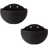 Famanu Hängende Blumentöpfe, 2 Stück, imitativer Rattan, Wandmontage, europäischer Stil, halbrunde Blumentöpfe für Balkon und Garten