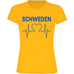 multifanshop Damen T-Shirt - Schweden - Herzschlag - Druck blau - Frauen