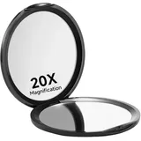 Kabwea Schwarz Kompakter Taschenspiegel mit 1X/20X Vergrößerung, Ideal für unterwegs, Vergrößerungsspiegel 20fach, Reisespiegel, Kosmetikspiegel