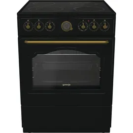 Gorenje Classico GECS 6 B70CLB Elektrostandherd mit Glaskeramik-Kochfeld/Retro Design - schwarz