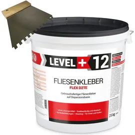 Level + Fliesenkleber 25 kg Fertig Dispersionkleber L+12 + Zahnspachtel 6mm