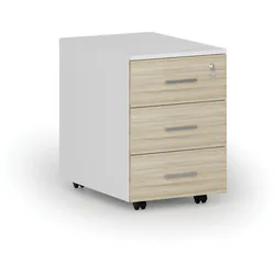 Büro-Rollcontainer PRIMO WHITE, 3 Schubladen, weiß/Eiche natur