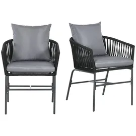 Outsunny 2er-Set Gartenstühle 57 x 60 x 71 cm schwarz mit Kissen