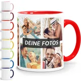 SpecialMe® Tasse personalisiert Fotocollage Fototasse 9 Fotos persönliches Foto-Geschenk Kaffeetasse Bild selbst gestalten Weiss-innen-rot standard