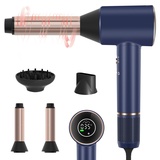 PARWIN PRO BEAUTY Air-Sonic Föhn, HD-LED Anzeige Fön, Haartrockner mit 110,000RPM Bürstenlosem Geräuscharm Motor, 2x 32mm Auto Wrap-Curler, 25M/S Luftstrom für Schnelle Trocknung (Preußischblau)