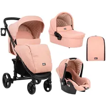 KIKKABOO Kombikinderwagen Madrid 3 in 1, Babyschale, Babywanne, faltbar, Tasche rosa - Rosa