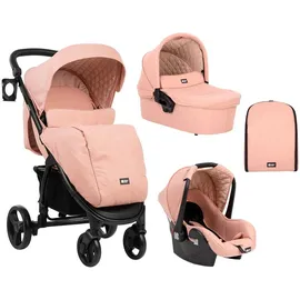 KIKKABOO Kombikinderwagen Madrid 3 in 1, Babyschale, Babywanne, faltbar, Tasche rosa - Rosa