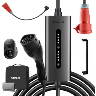 Tomons 11kW Mobiles Wandladegerät, 3-Phasen | 7M | 6-16A, Typ 2 Kabel mit CEE-Stecker, EV-Ladegerät, Strom einstellbar, zeitgesteuertes Laden, Kompatibel mit Allen EVs mit IEC 62196-2 Stecker