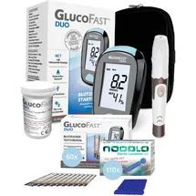 Glucofast Duo Blutzuckermessgerät mmol/l inkl. 60 Teststreifen und 110 Lanzetten