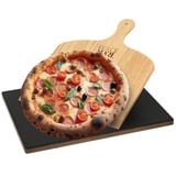 Dolce Mare Pizzastein Set schwarz Holz Pizzaschieber Brotbackstein, Cordierit