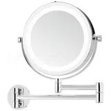 DEUSENFELD WL10CB - Batterie LED Doppel Wand Kosmetikspiegel, 10x Vergrößerung + Normal, Ø17,5cm, 360° vertikal und horizontal schwenkbar, 35 SMD Tageslicht LEDs, Metall verchromt
