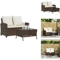 Vidaxl - Gartensofa 2-Sitzer mit Kissen & Tisch Braun Poly Rattan - Gartensofa - Gartensofas - Outdoor Sofa - Garten Sofa