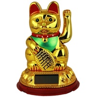 Generisch HAAC Solar Winkekatze Katze Glückskatze Glücksbringer Gold weiß rot 13 cm 16 cm 20 cm (20 cm, Gold/Rot)