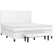 vidaXL Boxspringbett mit Matratze Weiß 160x200 cm Kunstleder