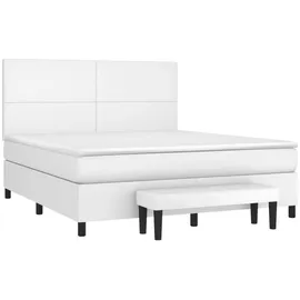 vidaXL Boxspringbett mit Matratze Weiß 160x200 cm Kunstleder