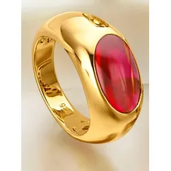 Fingerring LADY Gr. 18, rot, Fingerringe, Damen, 18, Glas-Gold-Metall, Glas, Gold, Metall