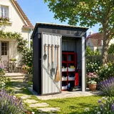 Geräteschuppen Gartenhaus Gerätehaus Metall Lagerschuppen XL Fundament mit Pultdach 1m3 Schwarz - Schwarz
