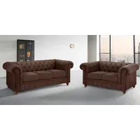 Sitzgruppe HOME AFFAIRE "Chesterfield", braun (braun,), H:74cm T:89cm, Sitzmöbel-Sets, hochwertige Knopfheftung, bestehend aus 2- und 3-Sitzer