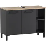 Schildmeyer Waschbeckenunterschrank 156208, Schwarzmatt/Artisan Eiche Dekor, 79,8 x 32 x 58,3 cm