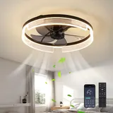 CANEOE Deckenventilator mit Beleuchtung, Modern LED Dimmbar Deckenleuchte mit Ventilator, 30W mit Fernbedienung Deckenventilator Licht, 6 Geschwindigkeiten für Schlafzimmer Esszimmer(schwarz)