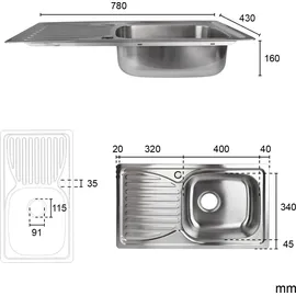 stabilo-sanitär Hemera R links Einbauspüle Edelstahl Handbetätigung 780 x 430 mm