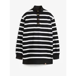 bonprix Longsweatshirt mit Troyer-Kragen, schwarz, 44/46 (L), mit Baumwolle