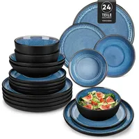 luxuskollektion Steingut Tafelservice 24-tlg. 6 Personen Blau