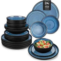 luxuskollektion Steingut Tafelservice 24-tlg. 6 Personen Blau