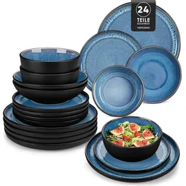 luxuskollektion Steingut Tafelservice 24-tlg. 6 Personen Blau
