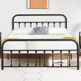 VECELO Bettrahmen 140 x 200 cm, Metallbett mit Hohem Kopfteil, Moderner Minimalistischer Doppelbett für Schlafzimmer Gästezimmer Viel Stauraum unter dem Bett, Schwarz