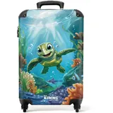 NoBoringSuitcases.com Kinderkoffer, Kinder Koffer, Koffer Kinder, Kinder Reisekoffer, Rollkoffer, Trolley Kinder, Kinder Koffer mit Rollen, Reisekoffer, Handgepäck 55x40x20 cm (Schildkröte - Blau)