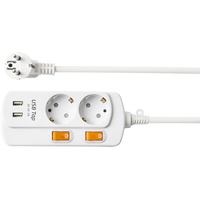 NEUVIELE 2 Fach Steckdosenleiste mit 2 USB Schalter Steckerleiste Überstromschutz Mehrfachsteckdose Steckdosen Verteiler 3300W 250V/16A Weiß