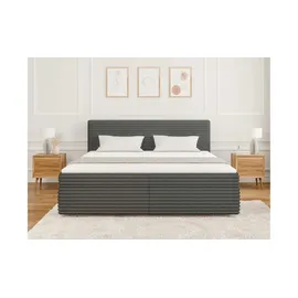 S-Style Boxbett Cord mit Stauraum und Topper H3 Neo ¦ grau ¦ Maße (cm): B: 205 H: 110