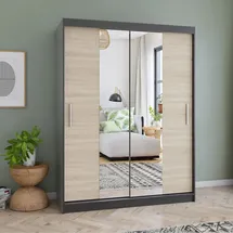 fabryka mebli idczak Schwebetürenschrank VISTA 01 150 x 200 x 61 cm Schwarz/Sonoma