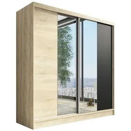 A&J MöbelLand Schiebetürenschrank DUO 200 x 215 x 59,5 cm Weiß/Schwarz