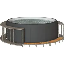 vidaXL Whirlpool-Umrandung mit Stauraum Holztreppe Grau Poly Rattan