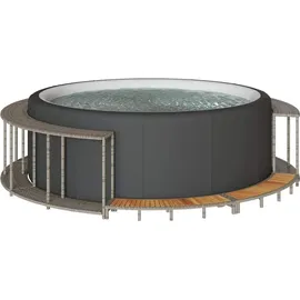 vidaXL Whirlpool-Umrandung mit Stauraum Holztreppe Grau Poly Rattan