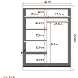 fabryka mebli idźczak imoebel24 Schwebetürenschrank Schrank 150 cm Weiß/Sonoma mit zwei Spiegeln Vista 01 - Weiß,