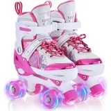 Rollschuhe, Kinder Rollschuhe , Verstellbar Rollschuhe Damen,LED Rollschuhe und 4 Größen verstellbar, Rollschuhe für Mädchen,Junge (M) - Rosa
