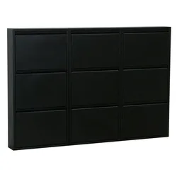 Pisa Schuhschrank mit 9 Klappen/Türen in Metall schwarz.Fertig montiert geliefert.