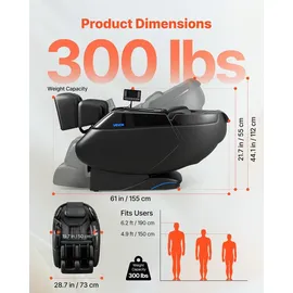 Vevor Massagesessel 4D-Zero-Gravity 73 x 112 x 155 cm Schwarz mit Ausziehbarer Fußstütze