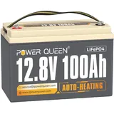 Power Queen - 12V 100Ah Selbstheizende Batterie Lithium Akku LiFePO4, Eingebaute Heizung, Über 4000-15000+ Zyklen, 100A bms, Low Temp Working,