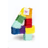 Trendario Pinata Zahl 4 - Mehrfarbig - ungefüllt - Ideal zum Befüllen mit Süßigkeiten und Geschenken - Piñata für Kindergeburtstag Spiel, Geschenkidee, Party, Hochzeit