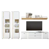 furn.design Wohnwand weiß Eiche Wotan, Metall, Nachbildung, 330x200x42 cm, Wohnzimmer, Wohnwände, Anbauwände